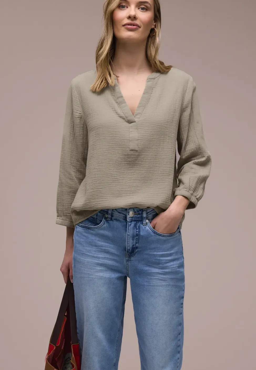 3/4-Arm Bluse in Musselinqualität