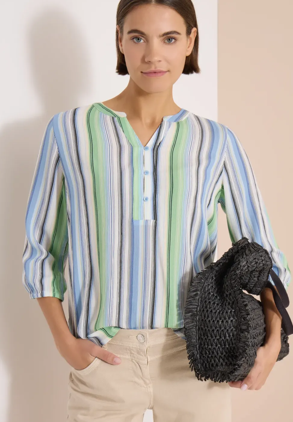 3/4-Arm Bluse mit Multicolor Streifen