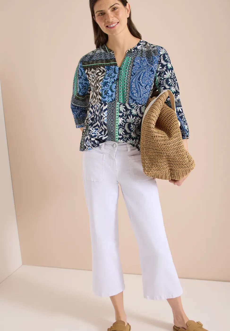 3/4-Arm Bluse mit Patchwork-Print