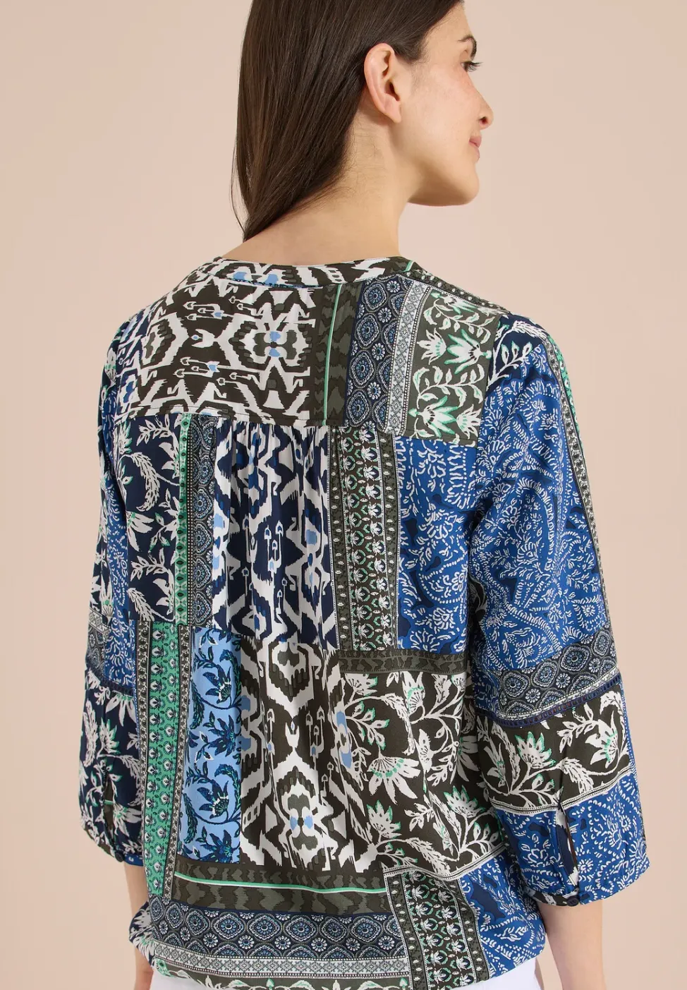 3/4-Arm Bluse mit Patchwork-Print