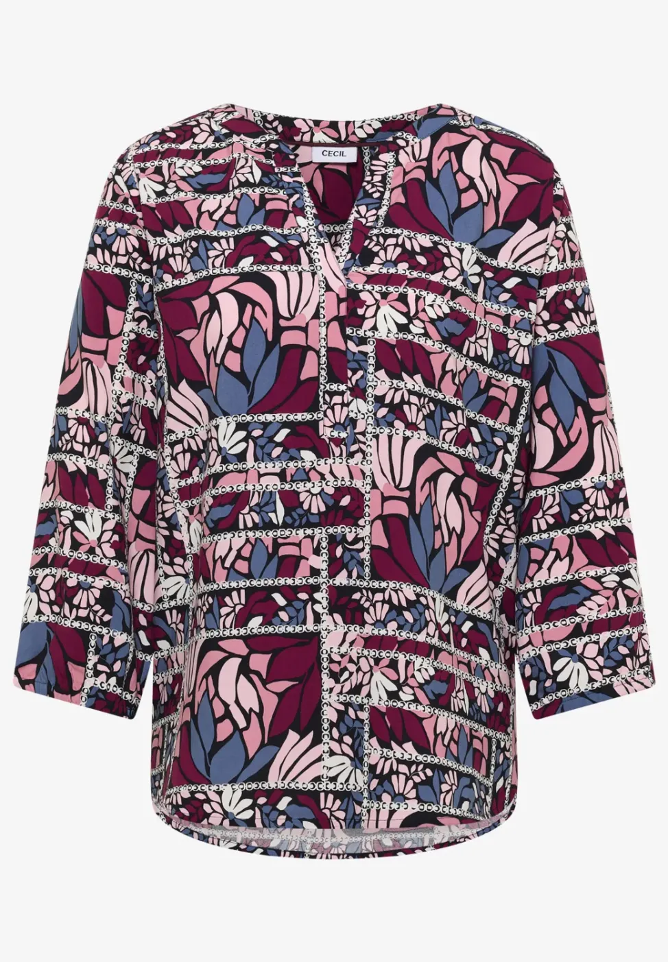 3/4-Arm Bluse mit Patchwork-Print