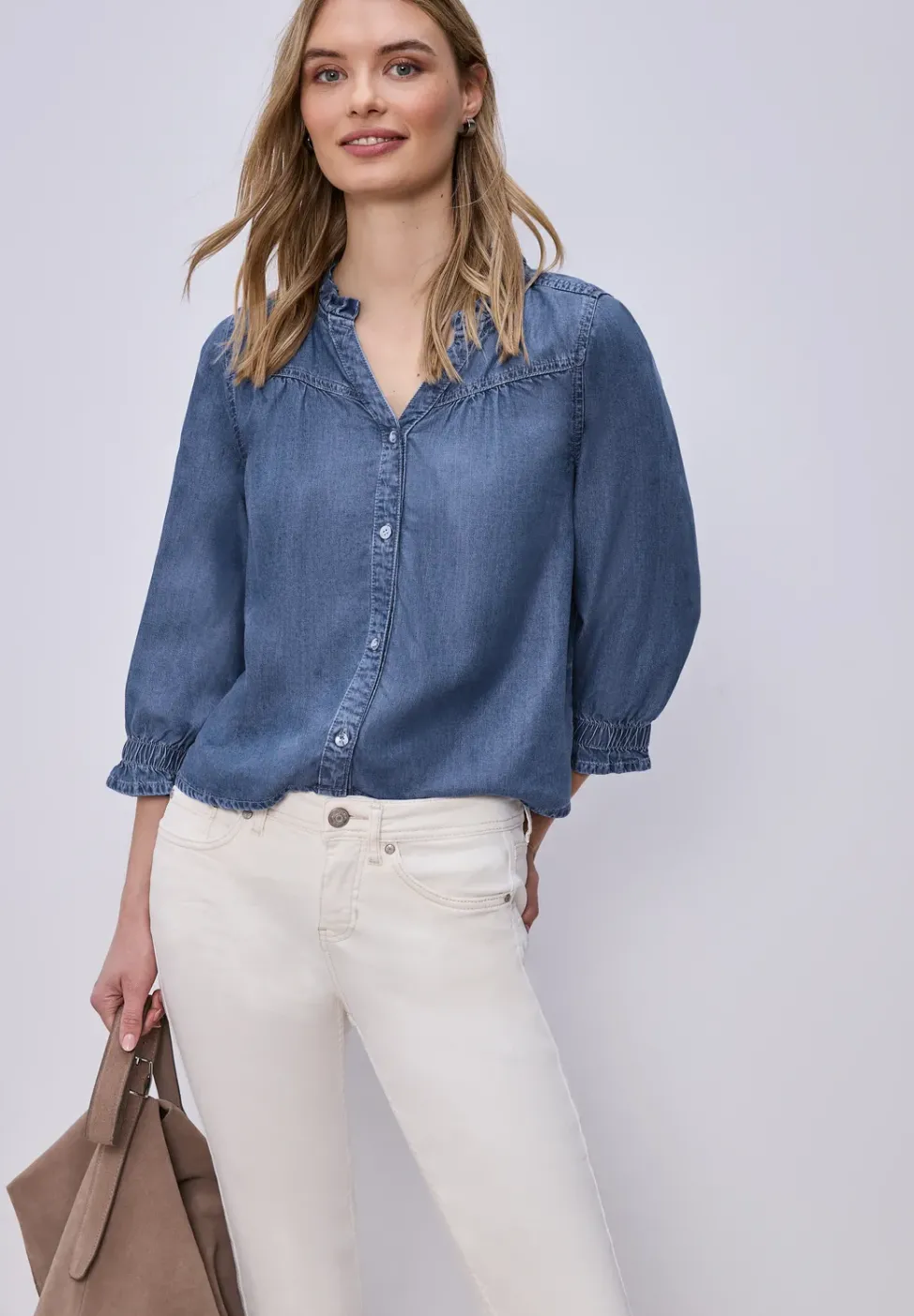 3/4-Arm Bluse mit Rüschendetails