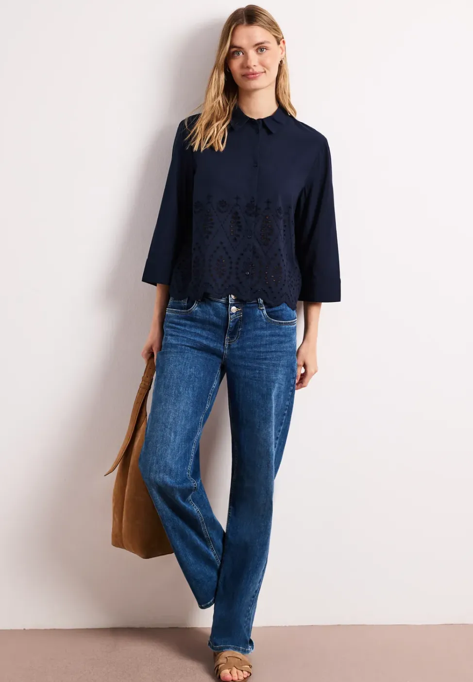 3/4-Arm Bluse mit Shiffleydetails