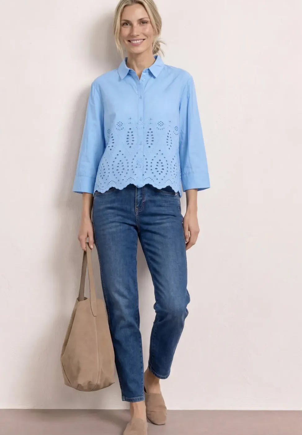 3/4-Arm Bluse mit Shiffleydetails