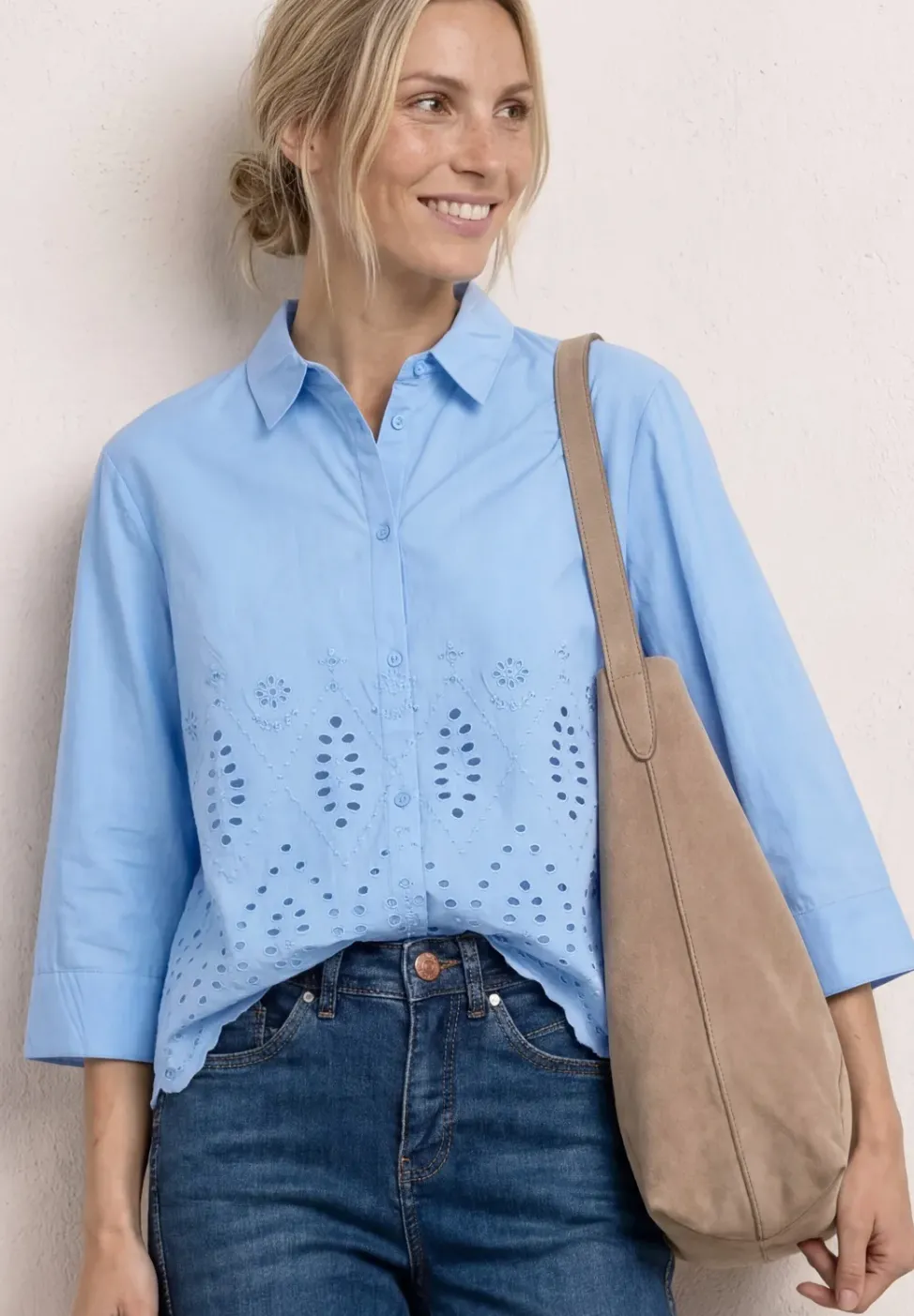 3/4-Arm Bluse mit Shiffleydetails