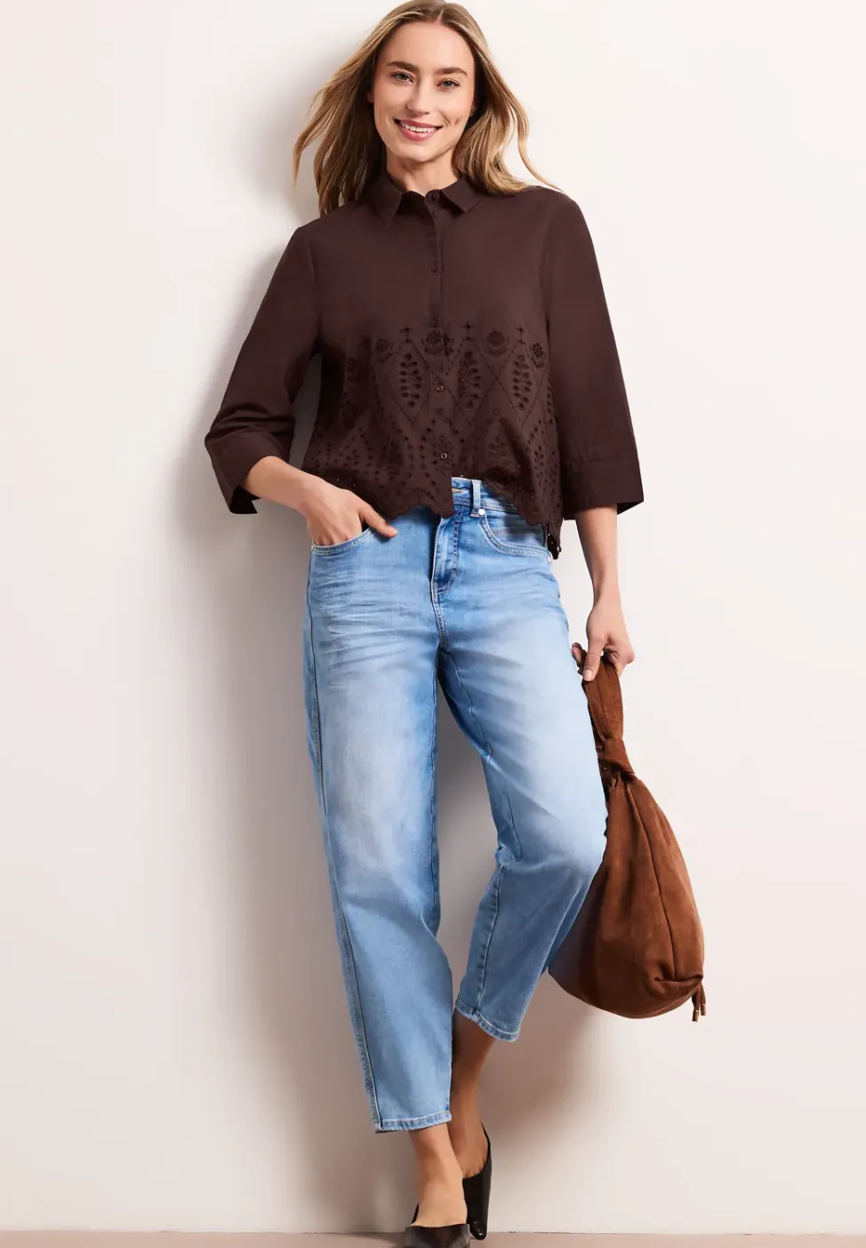 3/4-Arm Bluse mit Shiffleydetails