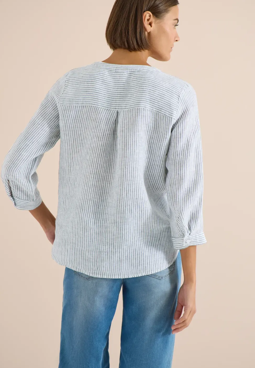 3/4-Arm Bluse mit Split Neck aus Leinen