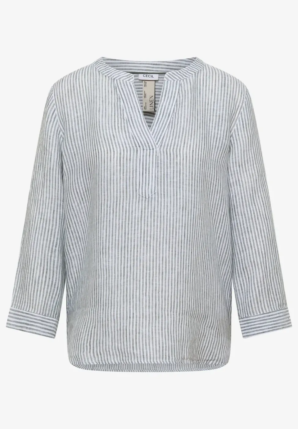 3/4-Arm Bluse mit Split Neck aus Leinen