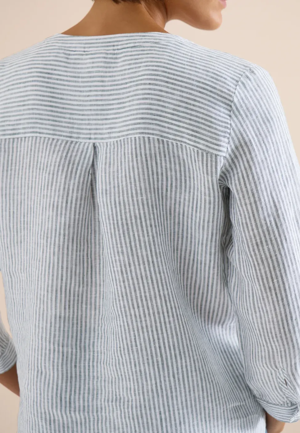 3/4-Arm Bluse mit Split Neck aus Leinen