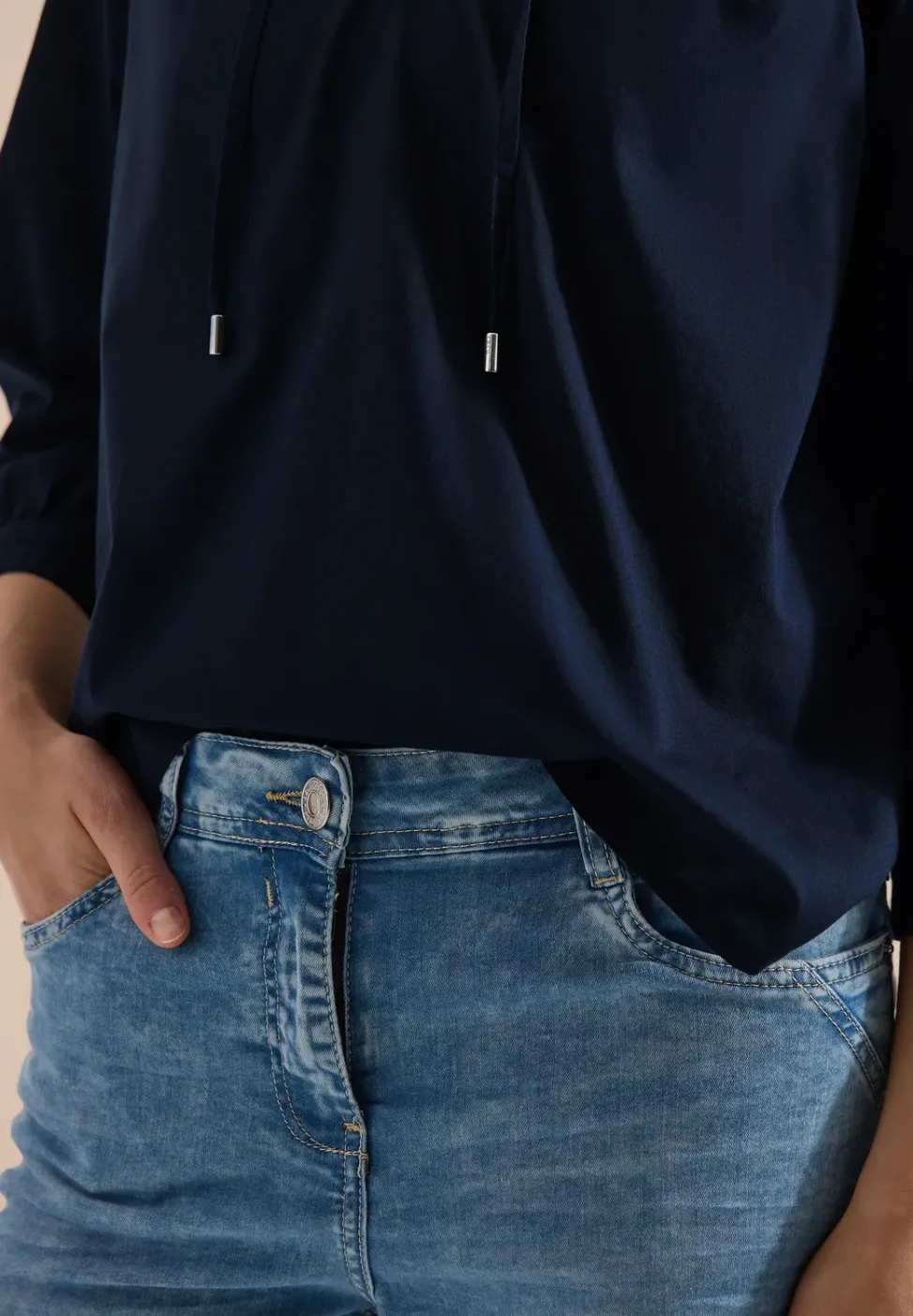 3/4-Arm Bluse mit Split Neck in Unifarbe