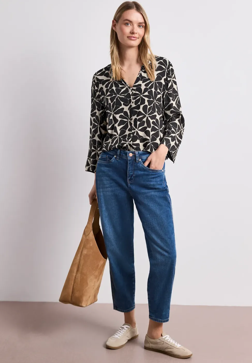 3/4-Arm Bluse mit Knotendetail
