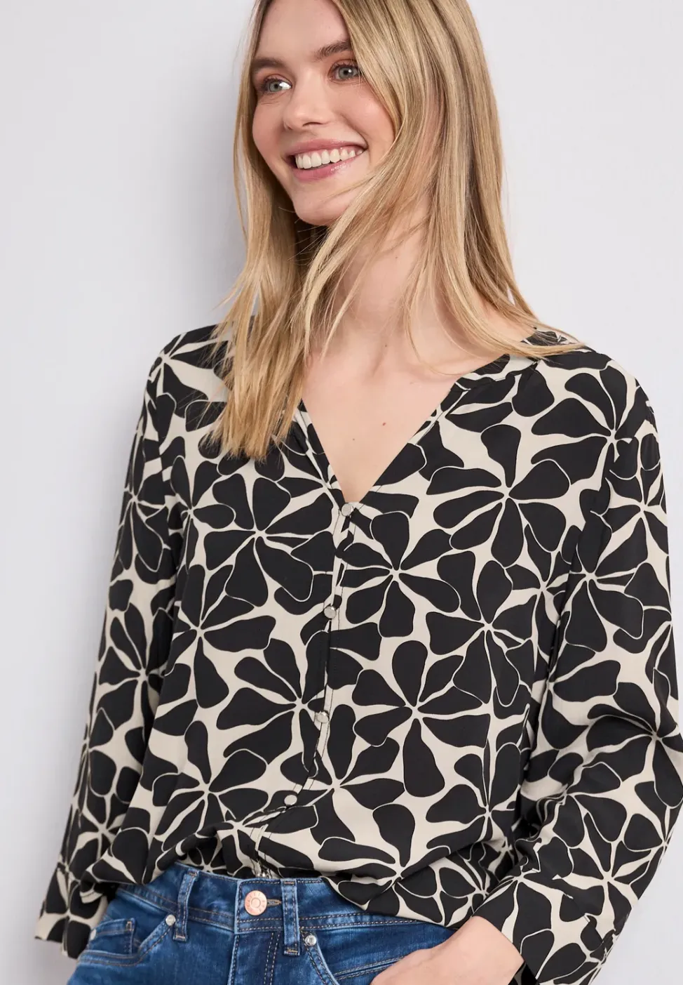 3/4-Arm Bluse mit Knotendetail