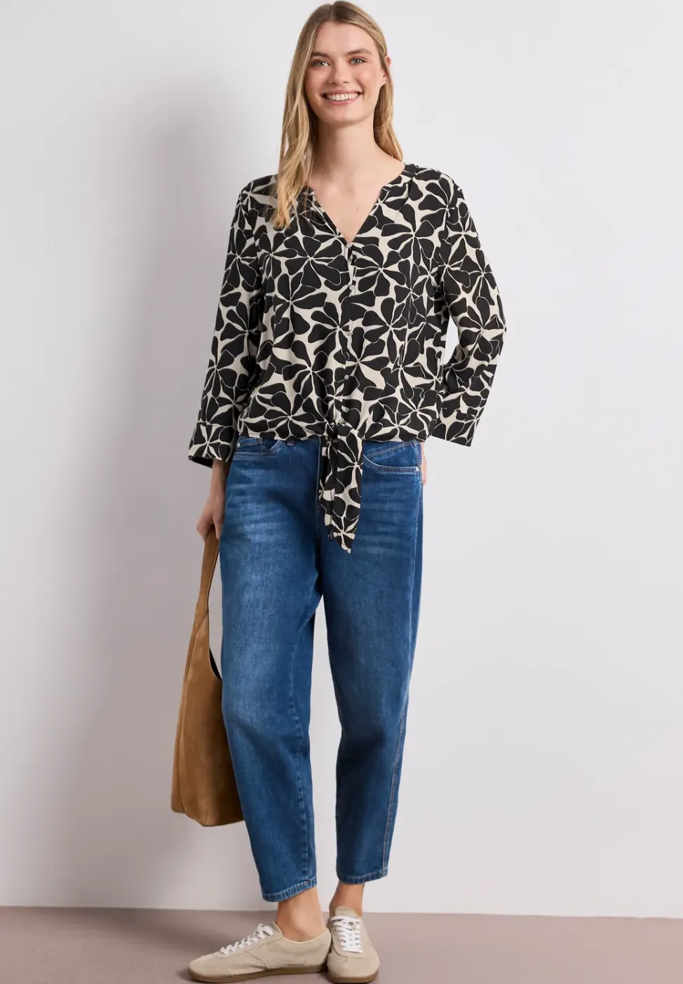 3/4-Arm Bluse mit Knotendetail