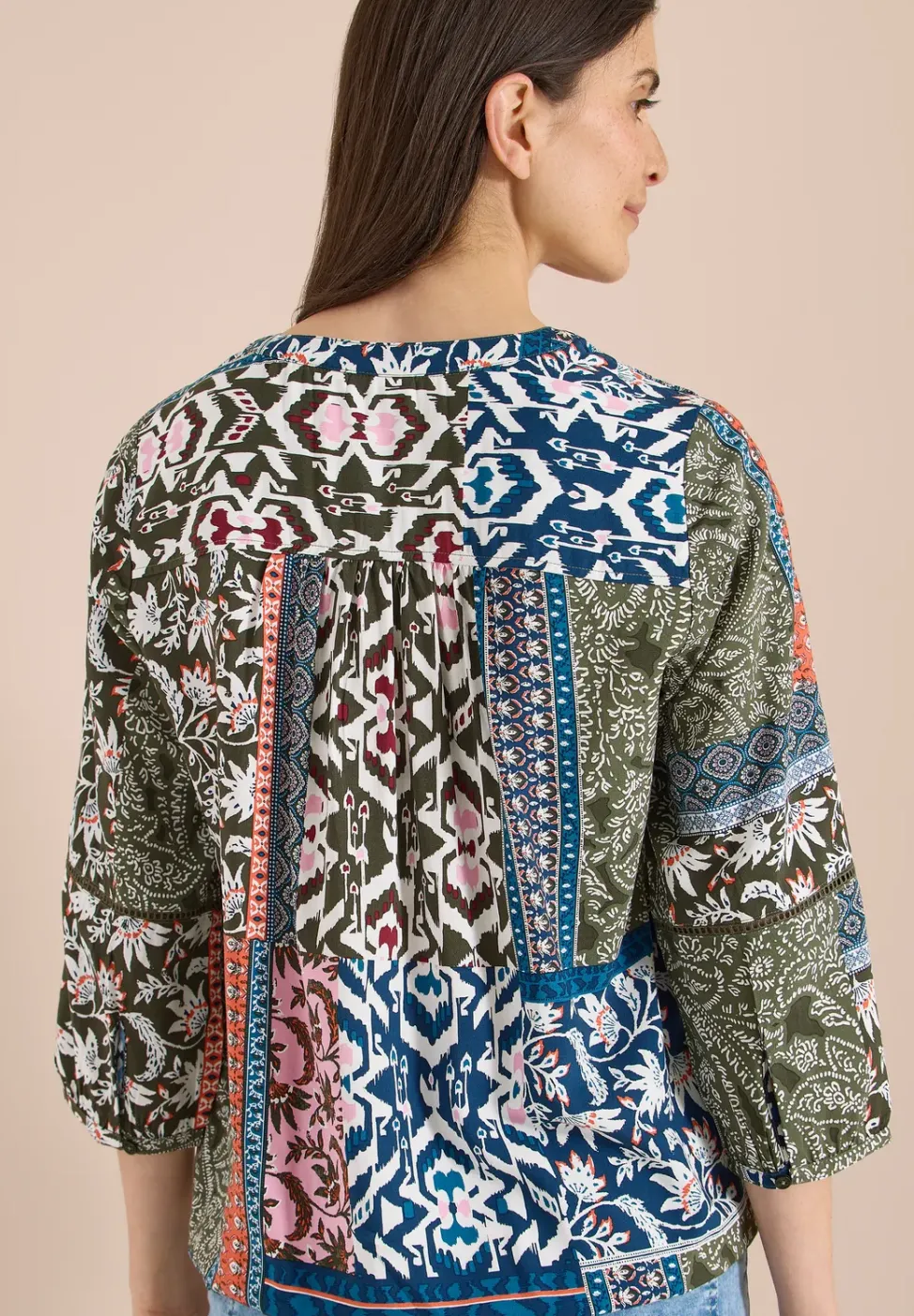 3/4-Arm Bluse mit Patchwork-Print