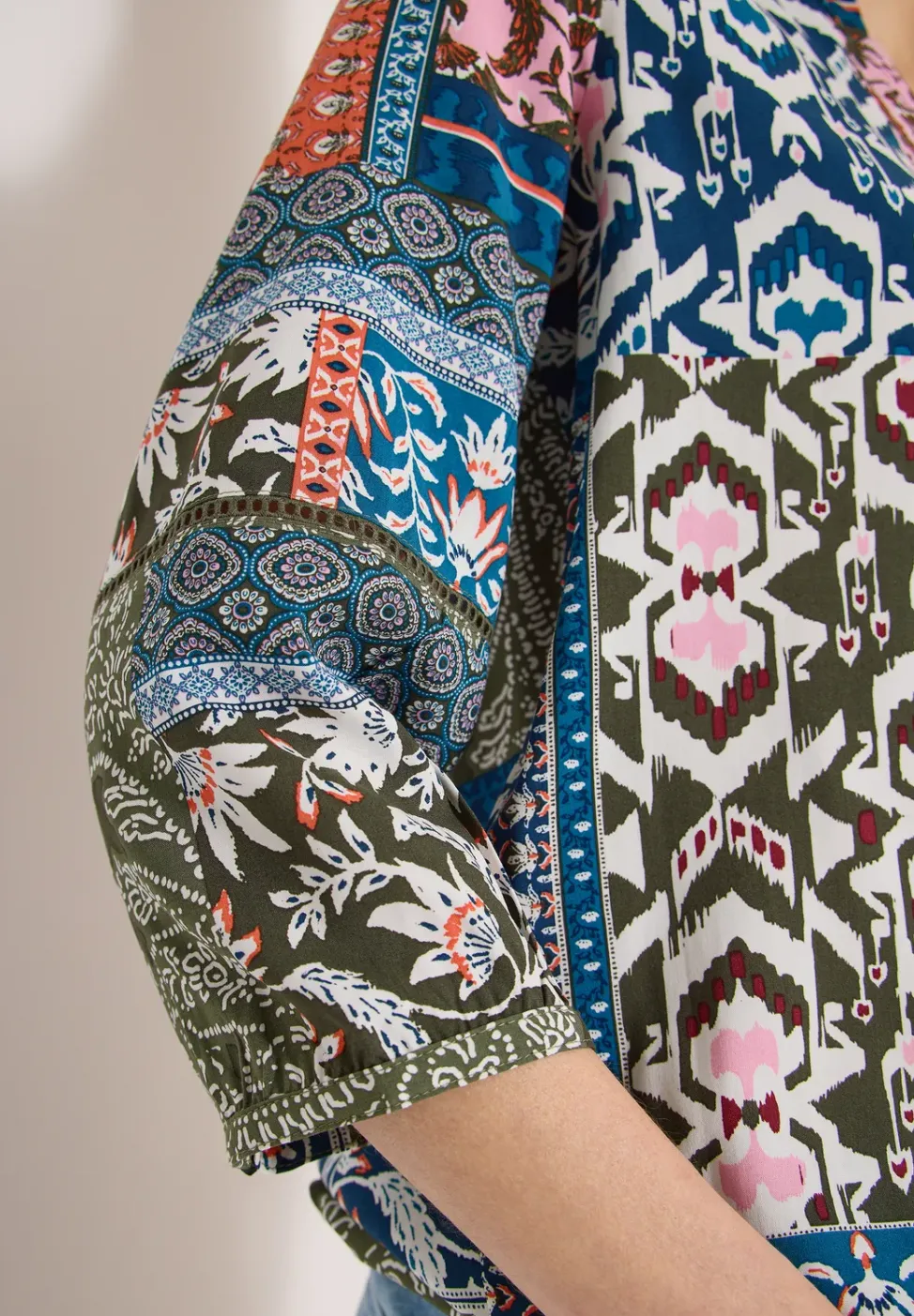 3/4-Arm Bluse mit Patchwork-Print