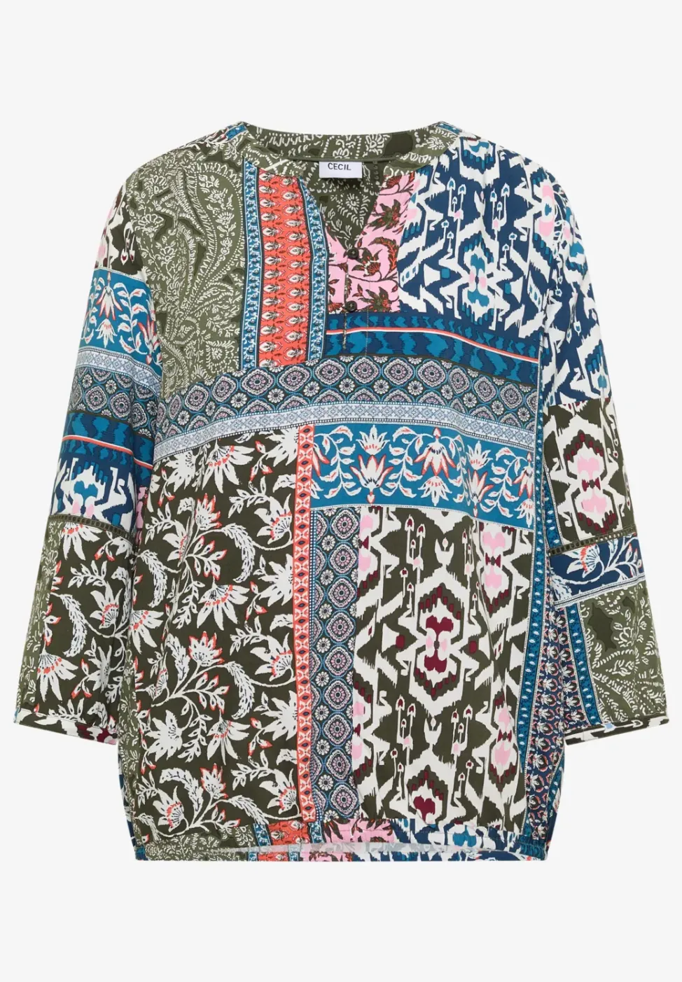 3/4-Arm Bluse mit Patchwork-Print
