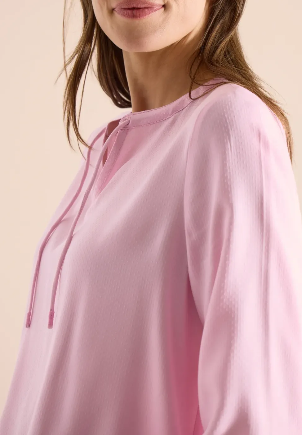 3/4-Arm Bluse mit Split Neck und Bändern
