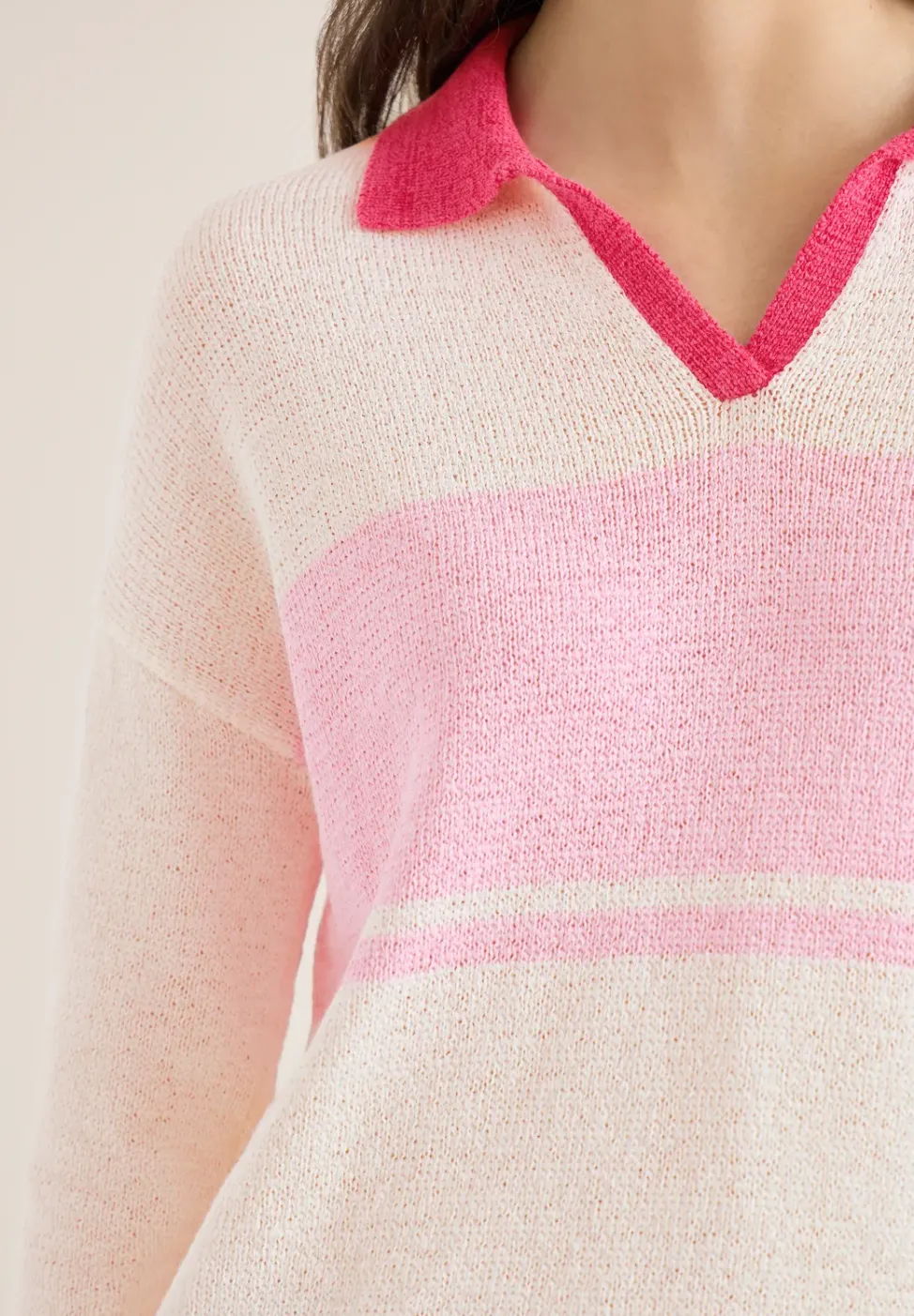 3/4-Arm Pullover mit Polokragen