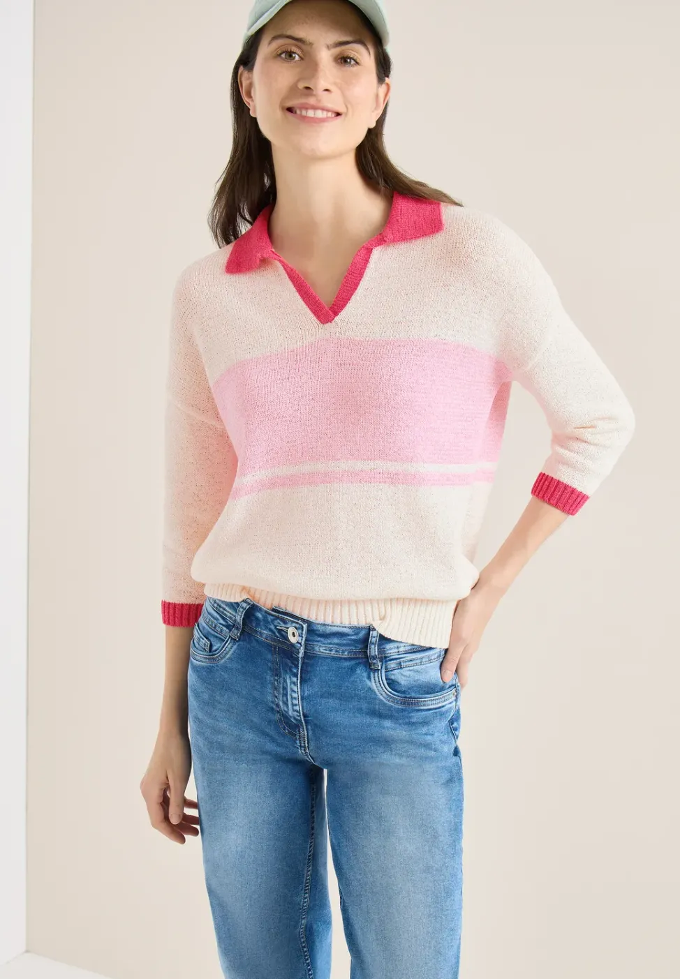3/4-Arm Pullover mit Polokragen