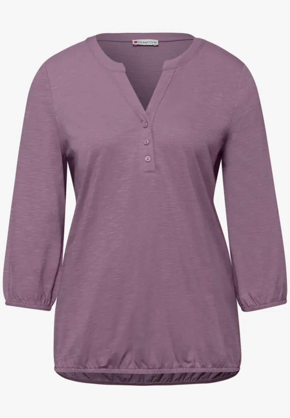3/4-Arm Shirt mit Split Neck und Knöpfen