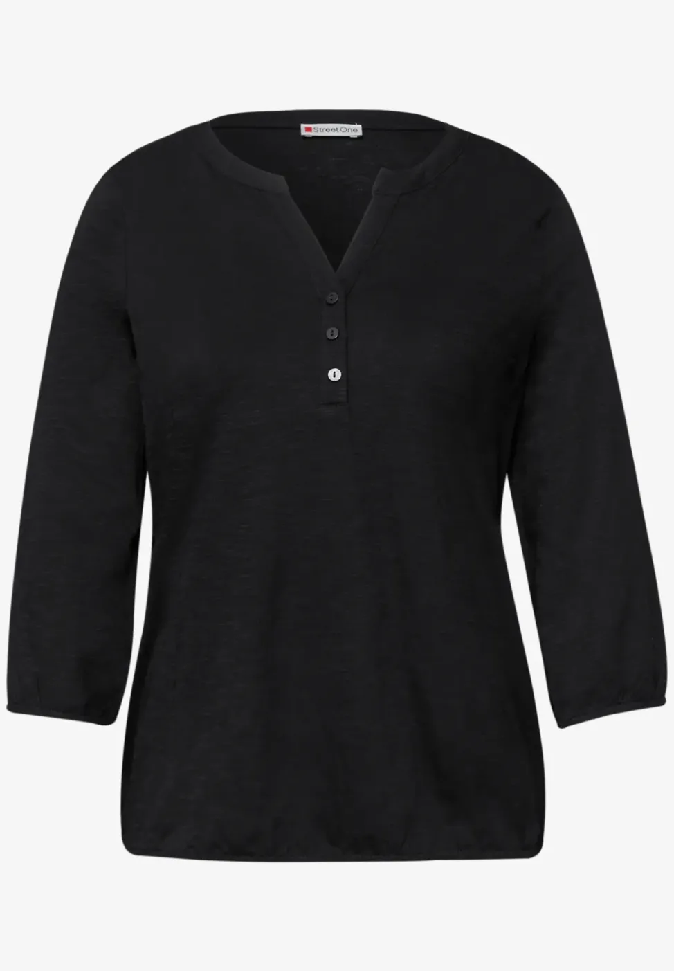 3/4-Arm Shirt mit Split Neck und Knöpfen