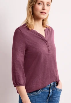 3/4-Arm Shirt mit Split Neck und Knöpfen