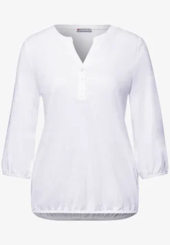 3/4-Arm Shirt mit Split Neck und Knöpfen