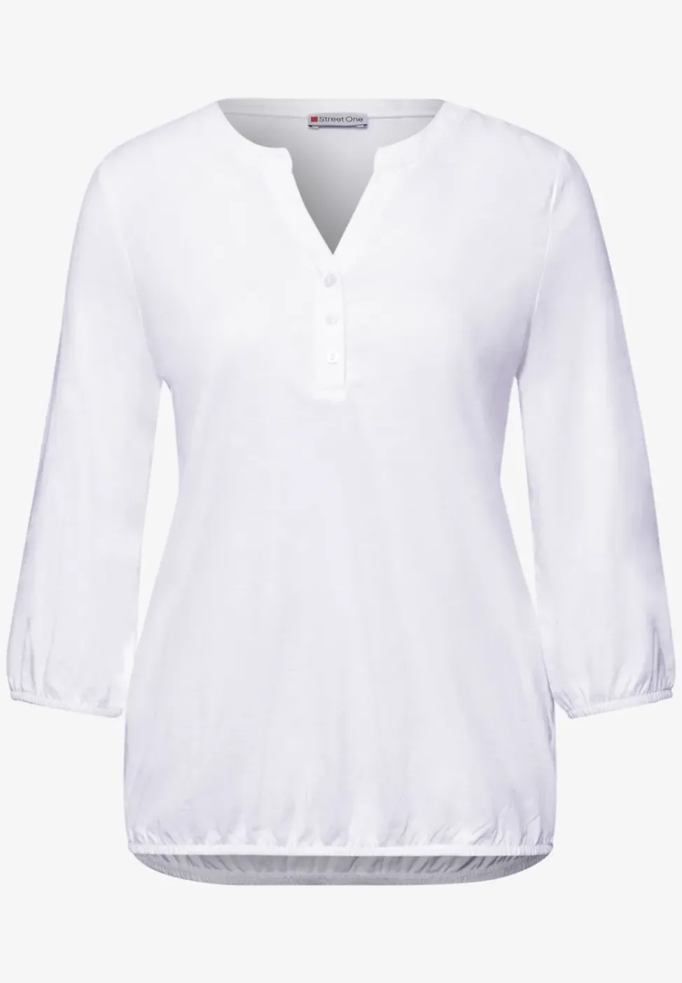 3/4-Arm Shirt mit Split Neck und Knöpfen
