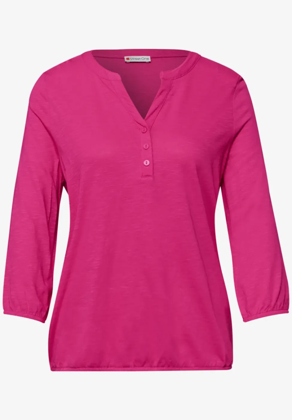 3/4-Arm Shirt mit Split Neck und Knöpfen