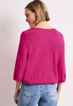 3/4-Arm Shirt mit Split Neck und Knöpfen