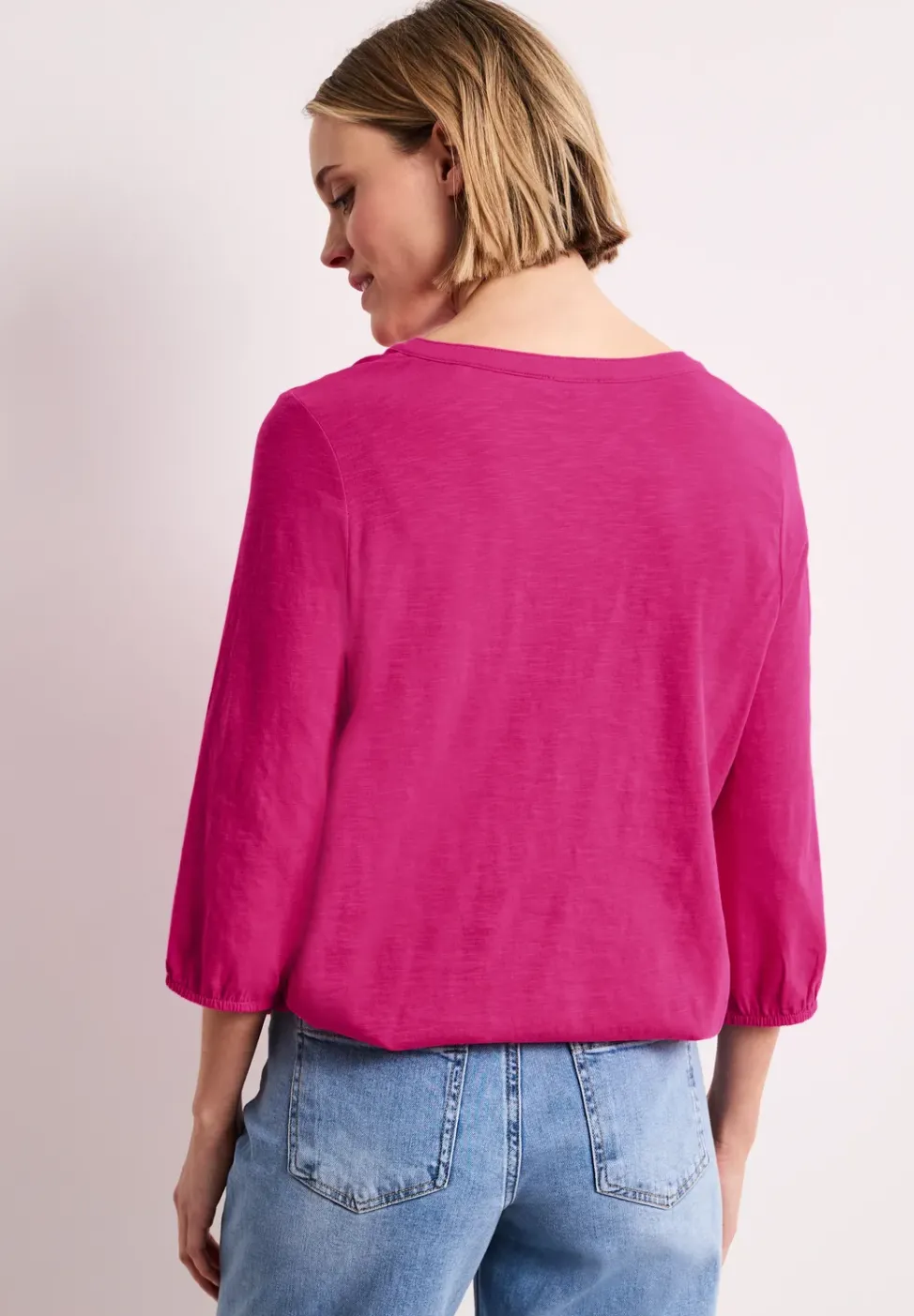 3/4-Arm Shirt mit Split Neck und Knöpfen