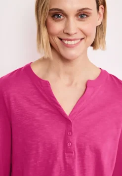 3/4-Arm Shirt mit Split Neck und Knöpfen