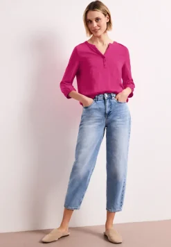 3/4-Arm Shirt mit Split Neck und Knöpfen
