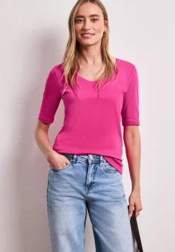 Basic T-Shirt mit V-Neck in Unifarbe