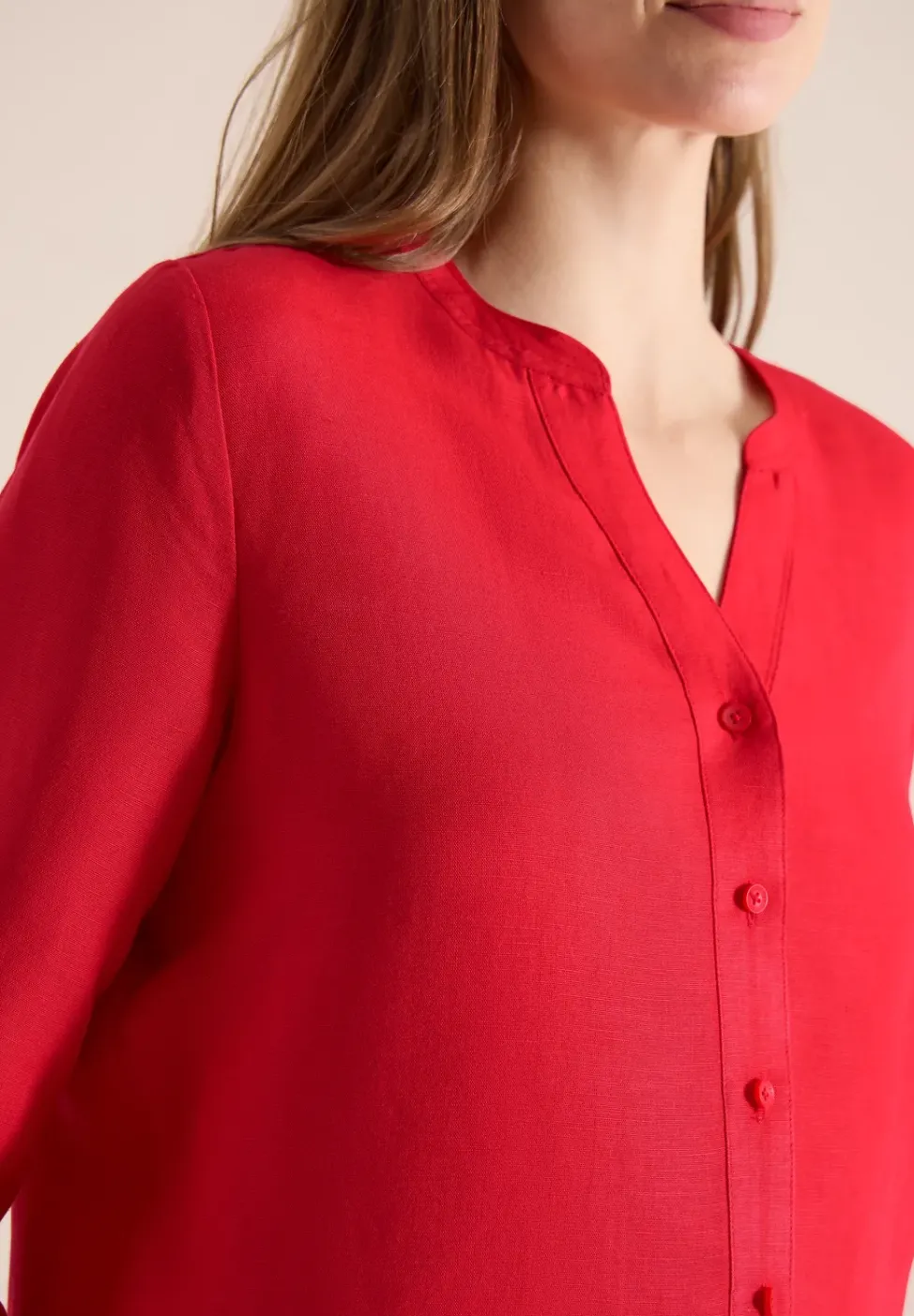 Bluse mit Split Neck aus Leinenmix