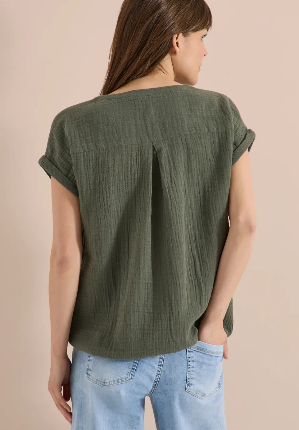 Bluse mit Split Neck aus Musselinstoff