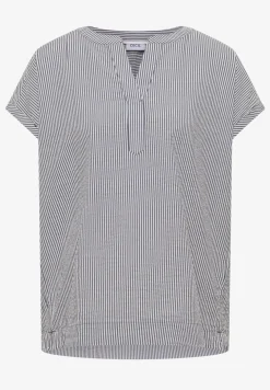 Bluse mit Split Neck in Seersuckerqualität