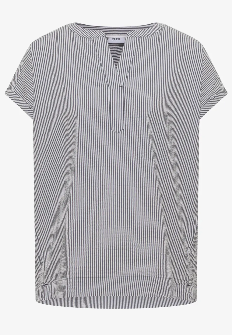Bluse mit Split Neck in Seersuckerqualität