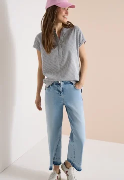 Bluse mit Split Neck in Seersuckerqualität