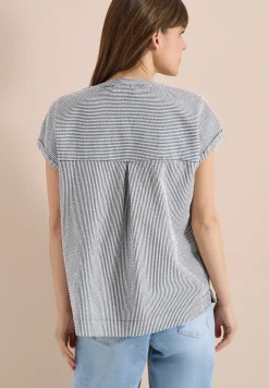 Bluse mit Split Neck in Seersuckerqualität