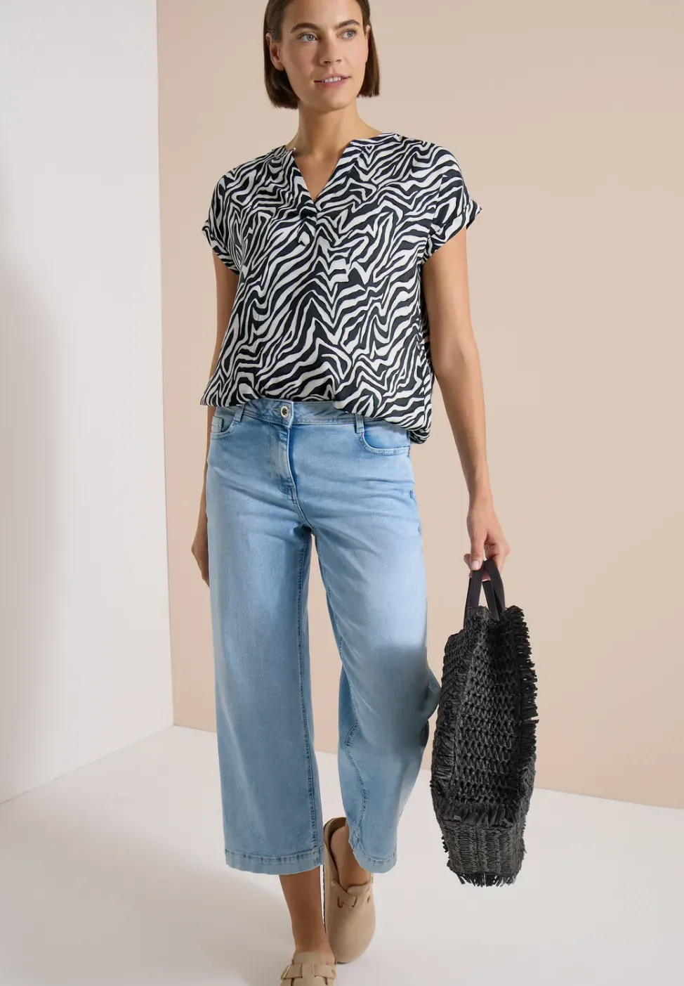Bluse mit Split Neck und Zebra-Print