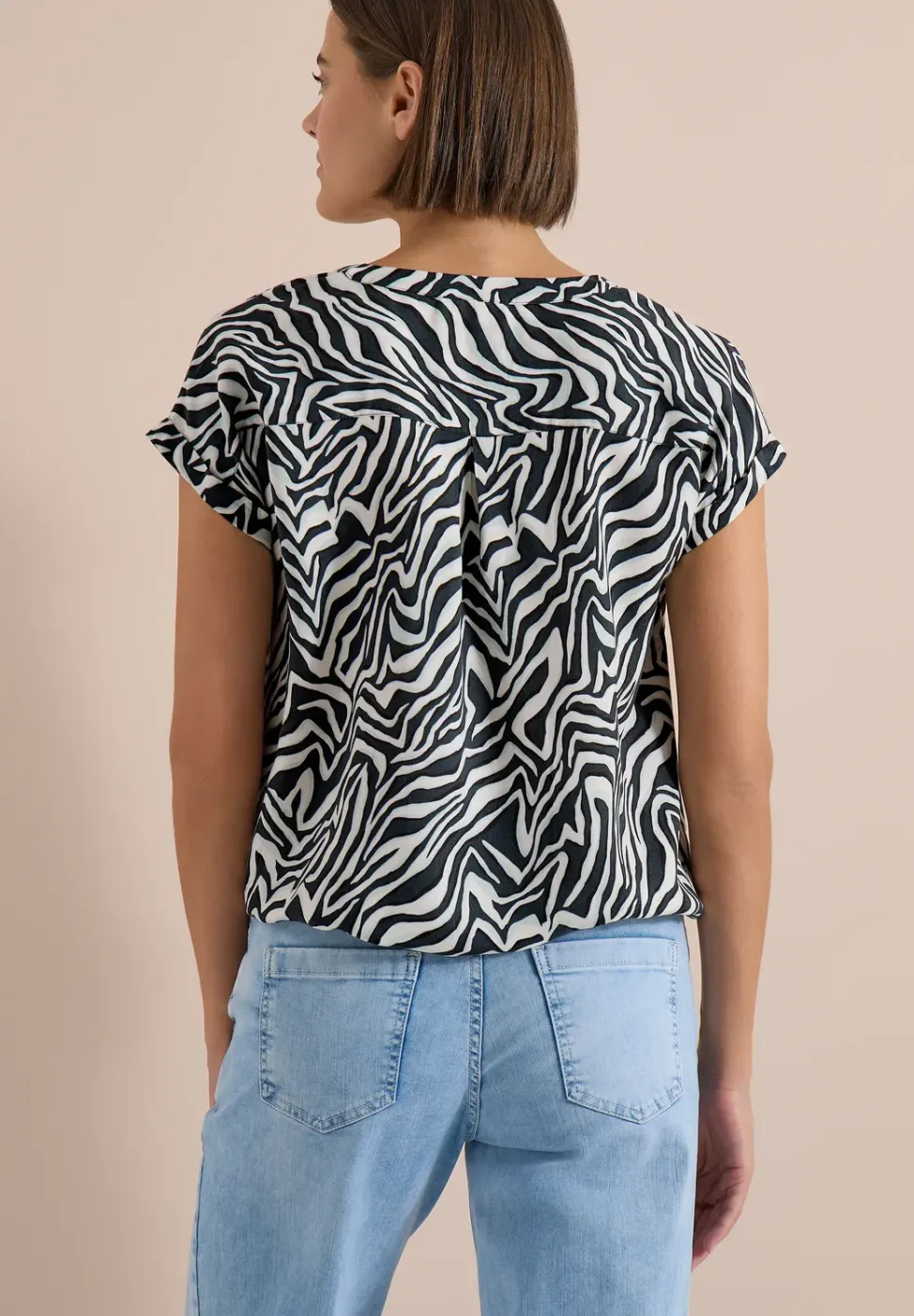 Bluse mit Split Neck und Zebra-Print