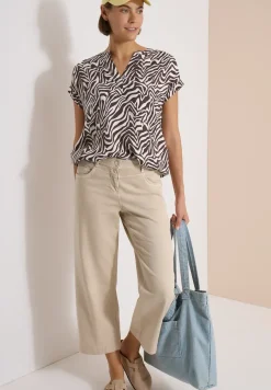 Bluse mit Split Neck und Zebra-Print