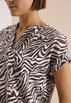 Bluse mit Split Neck und Zebra-Print