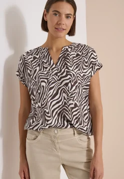 Bluse mit Split Neck und Zebra-Print