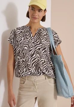 Bluse mit Split Neck und Zebra-Print