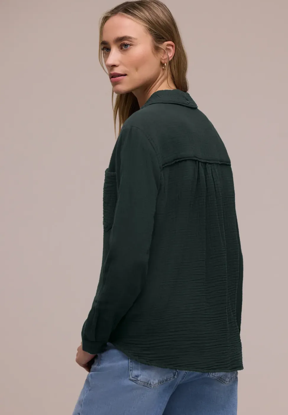 Bluse mit Hemdkragen aus Musselinstoff