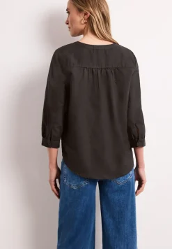 Bluse mit Split Neck aus Leinenmix