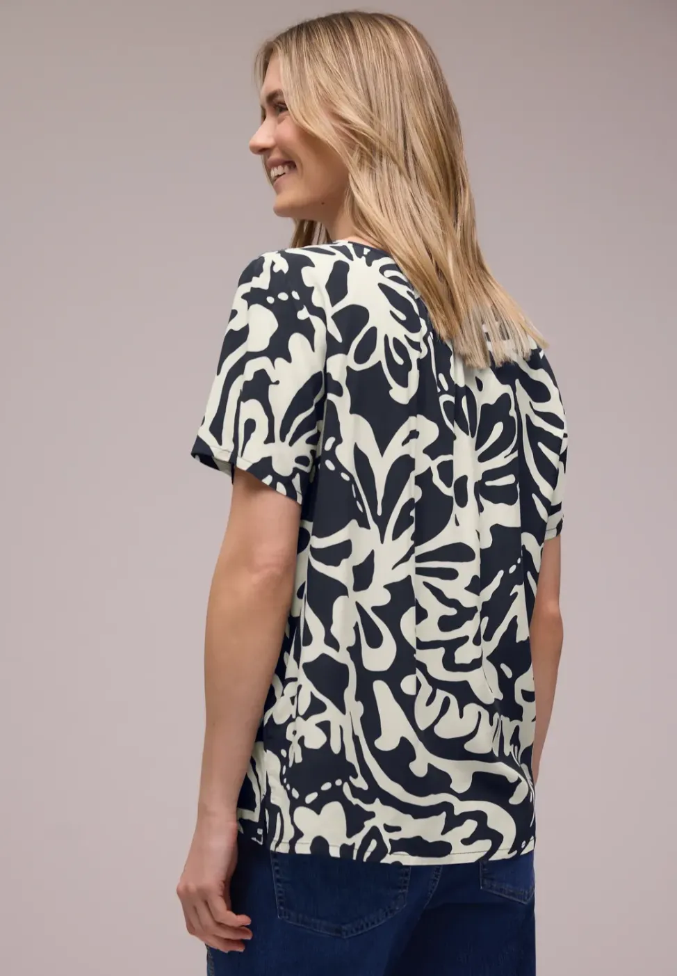 Bluse mit Split Neck und Bändern