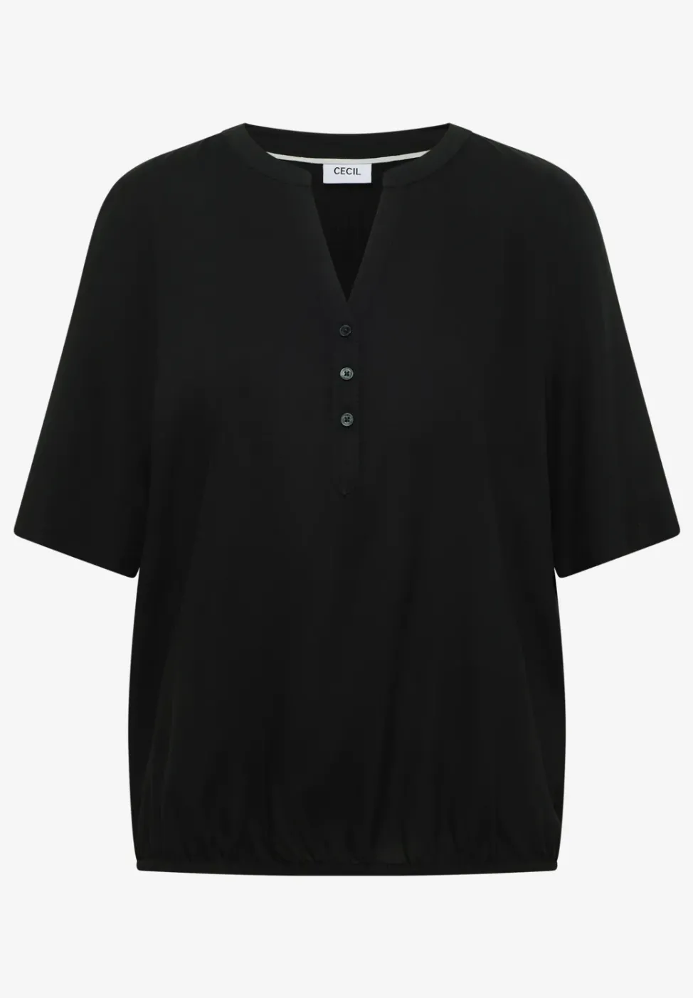 Bluse mit Split Neck und Elastiksaum